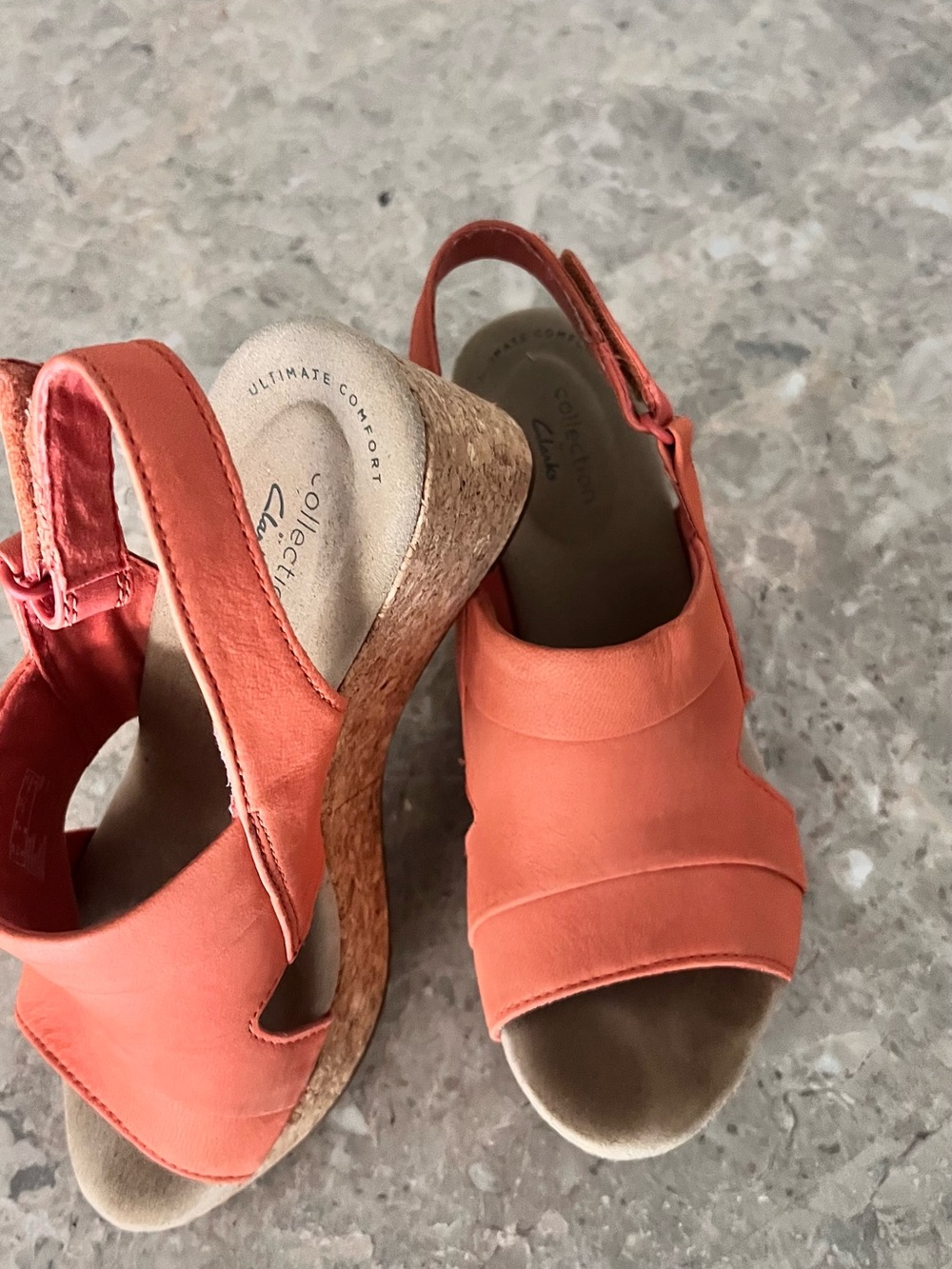 Clarks Coral Orange Slingback Wedge Sandals